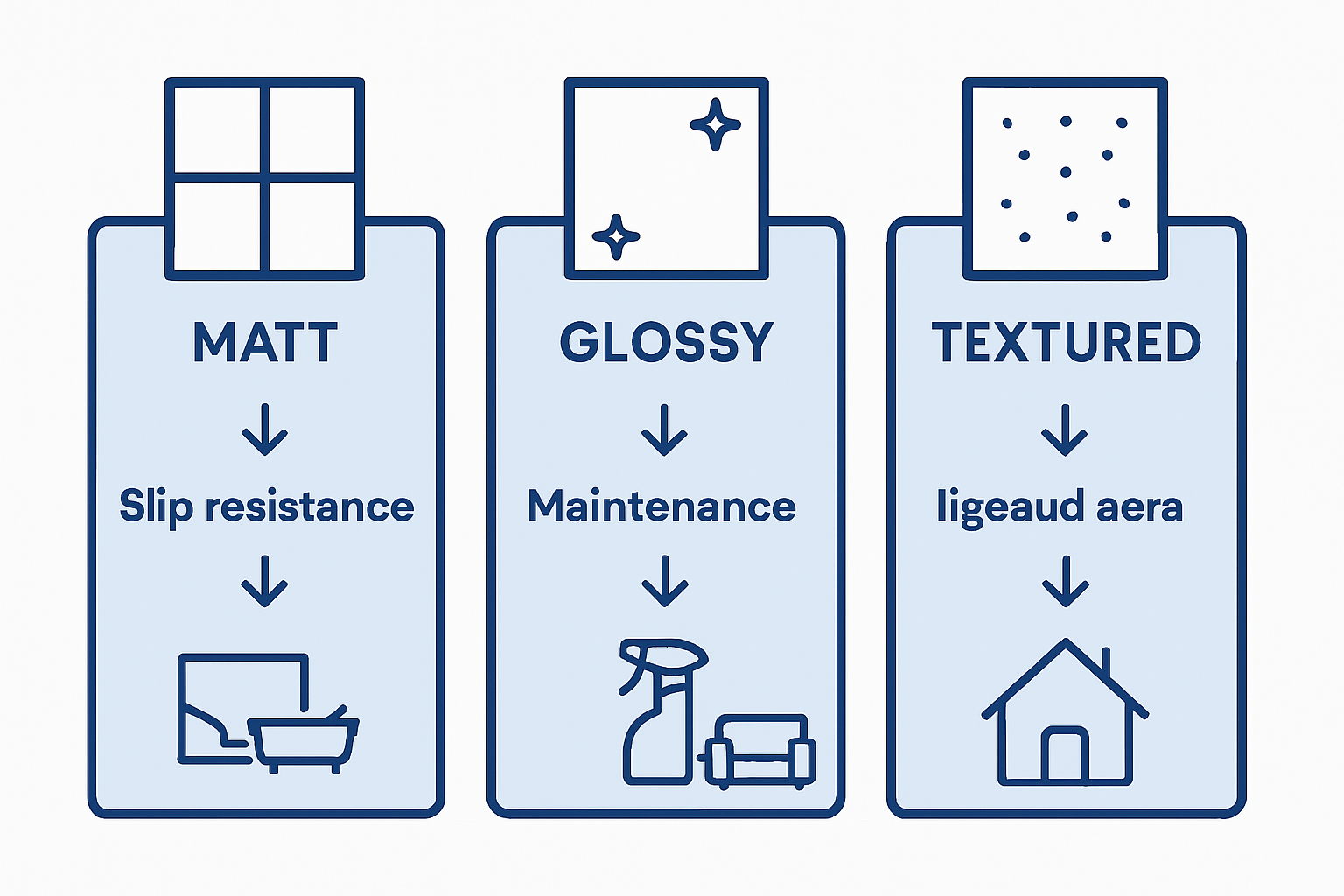 Infographic comparing matt, glossy, textured tiles