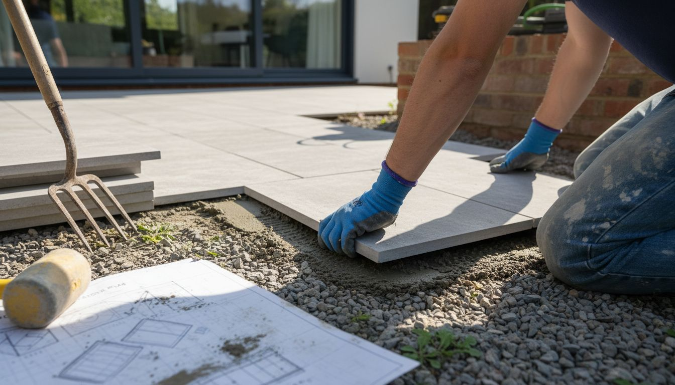 Placing porcelain tile in garden patio