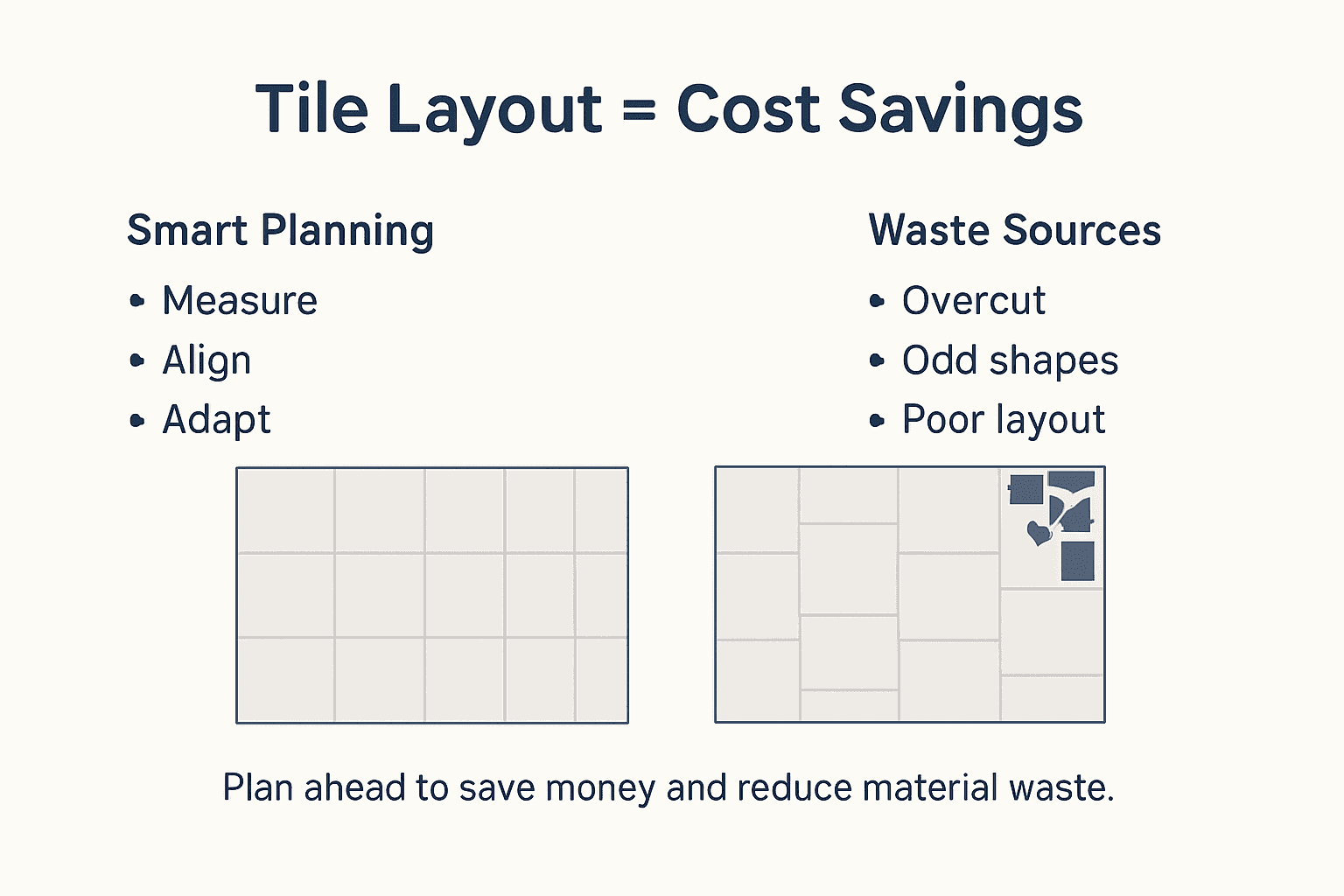Infographic shows tile layout waste reduction tips