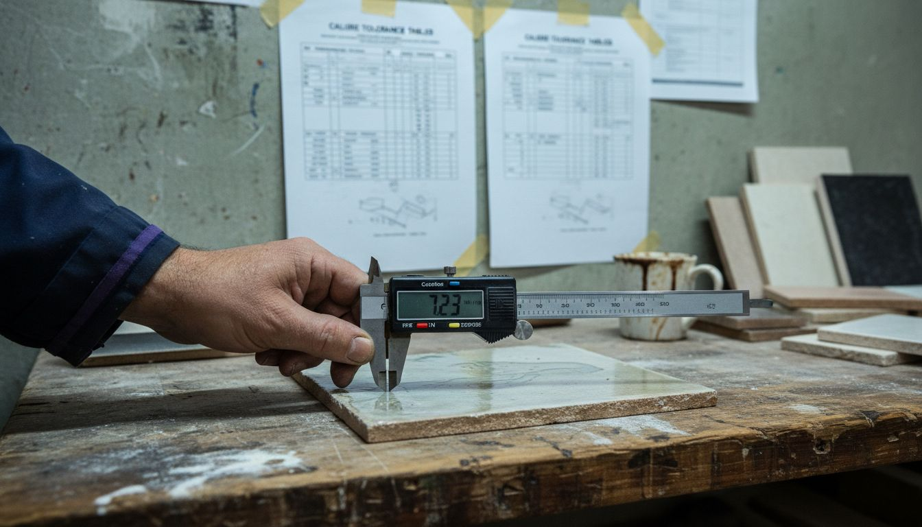 Measuring tile calibre with caliper