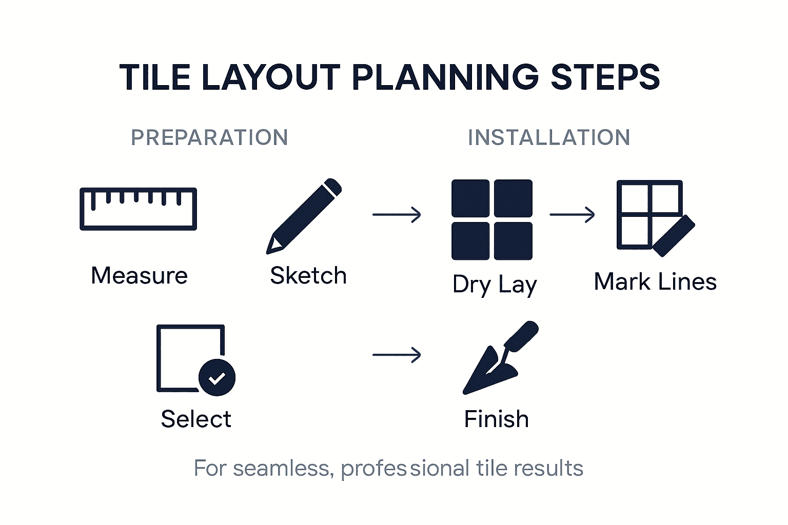 Infographic showing tile layout workflow steps