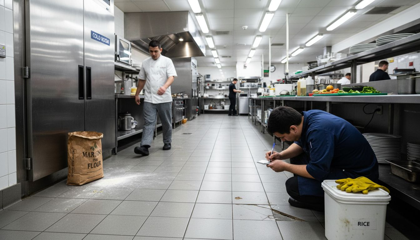 Porcelain tiles in busy kitchen with staff