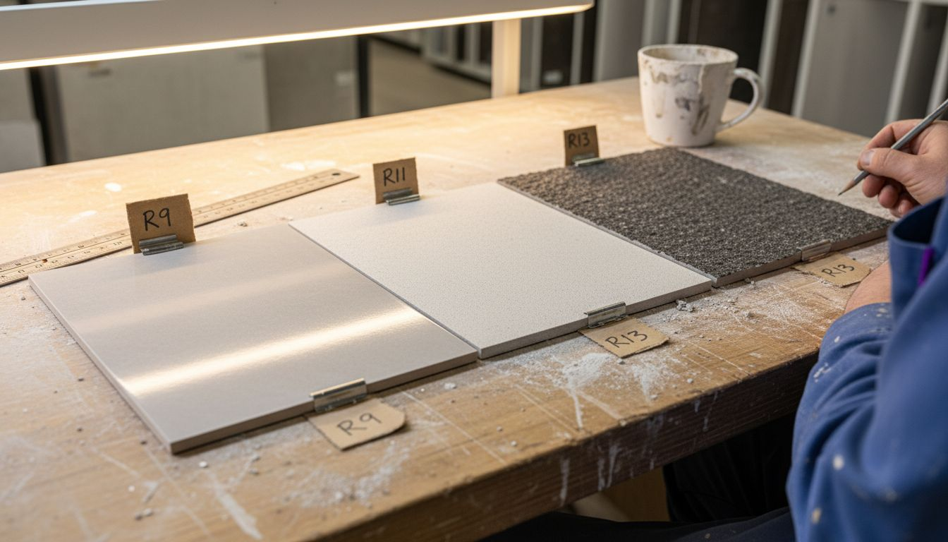 Comparison of tile surfaces with slip ratings