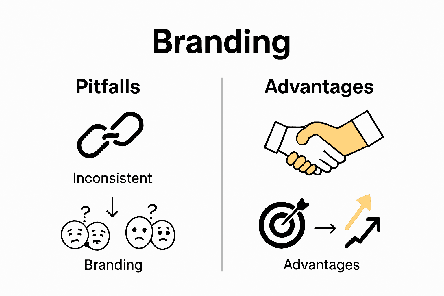 Infographic comparing branding pitfalls with successful branding strategies.