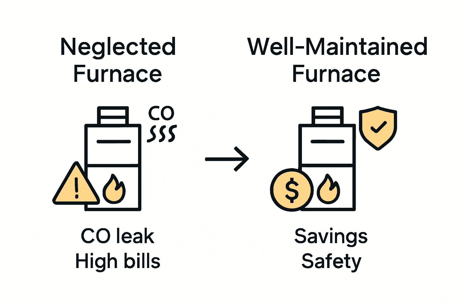 Infographic comparing risks of neglected furnace versus benefits of well-maintained furnace.