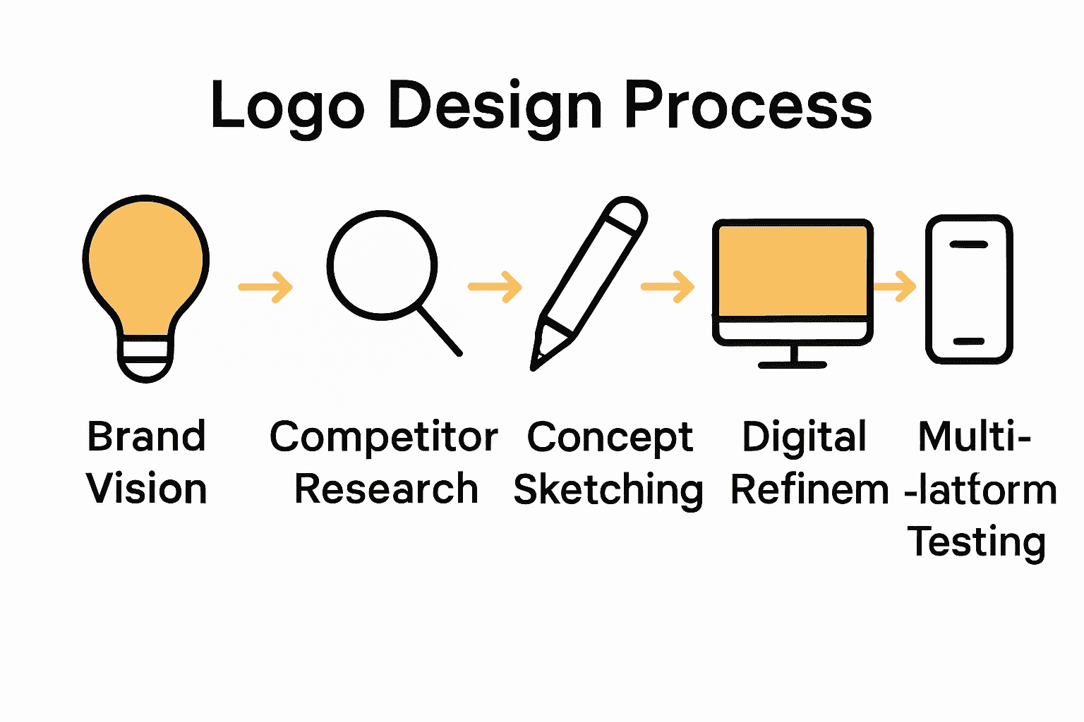 Infographic visualizing five key stages of logo design process