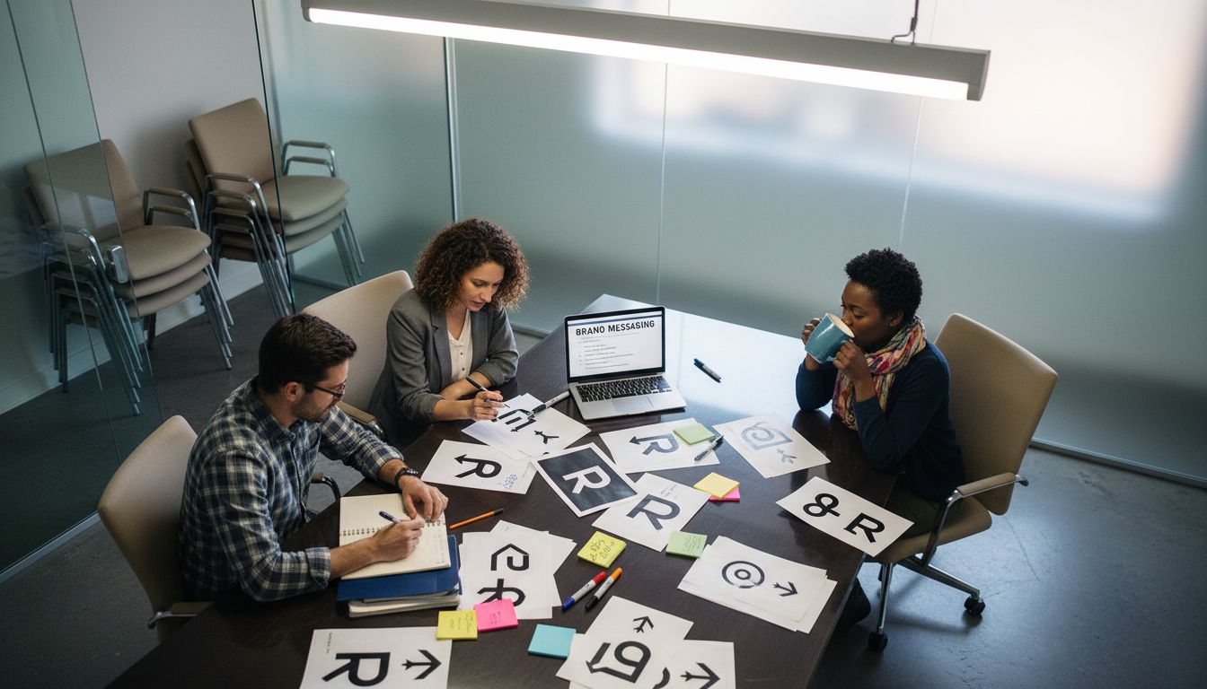 Team reviewing brand design concepts
