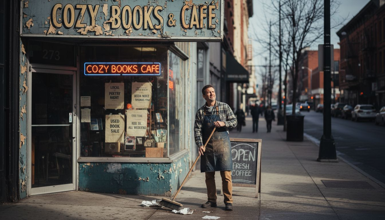 Outdated store signage on busy street