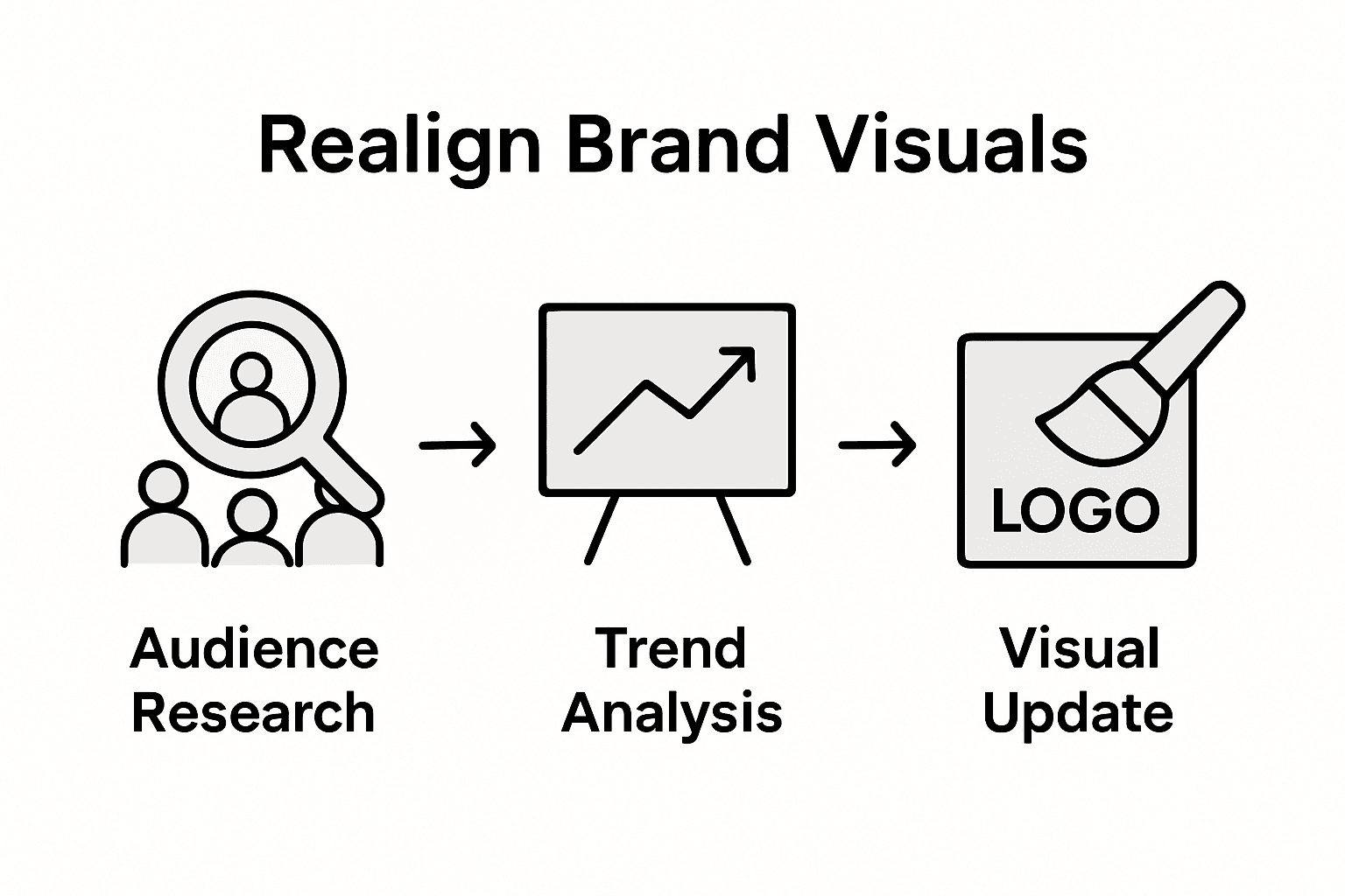 Three-step brand visual realignment infographic