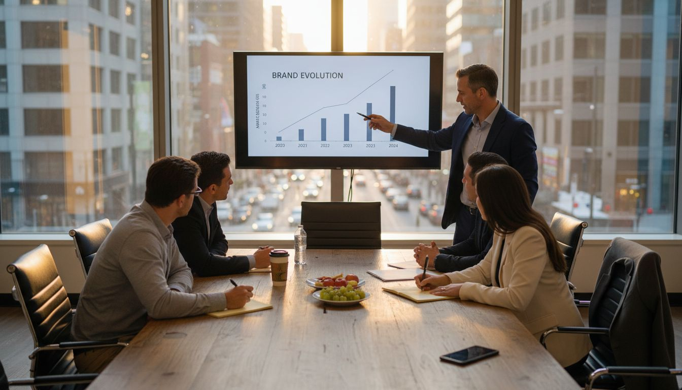 Hotel executives meeting about brand strategy