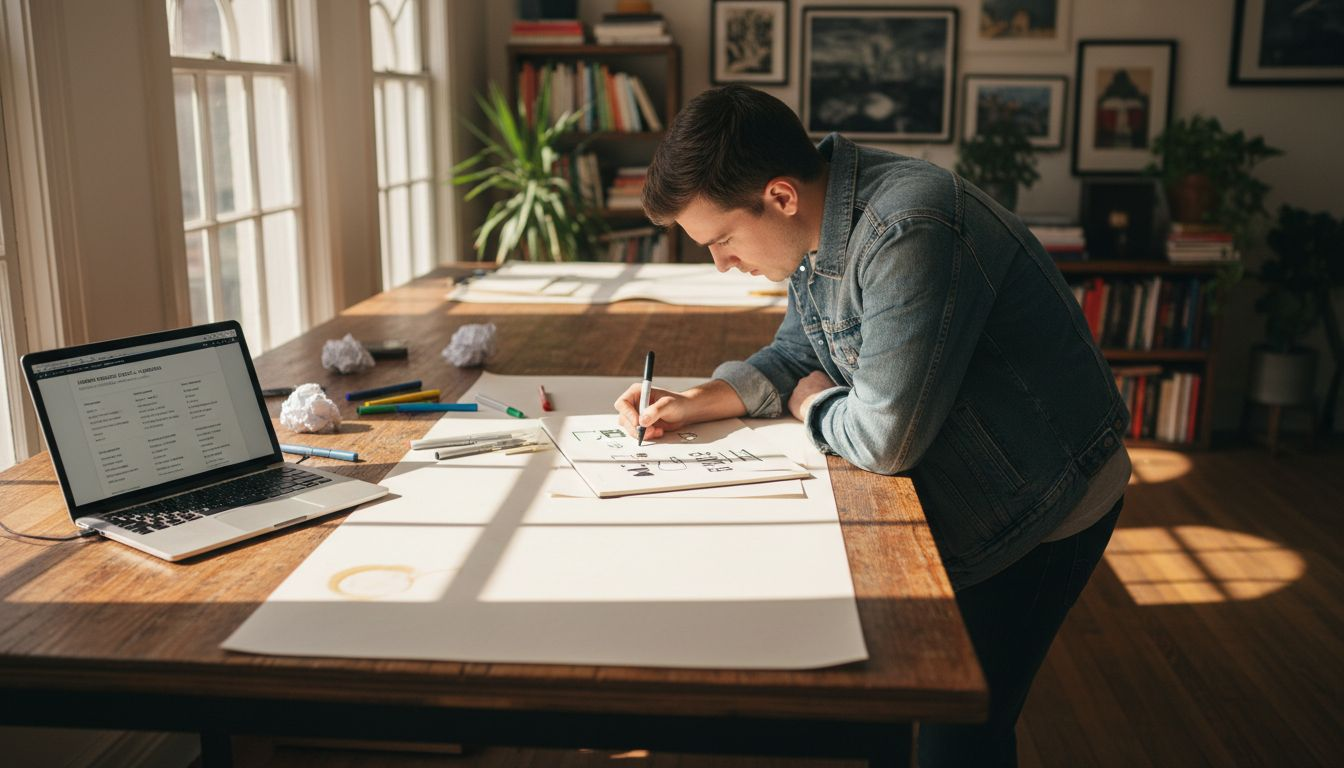 Designer sketching hospitality brand logos