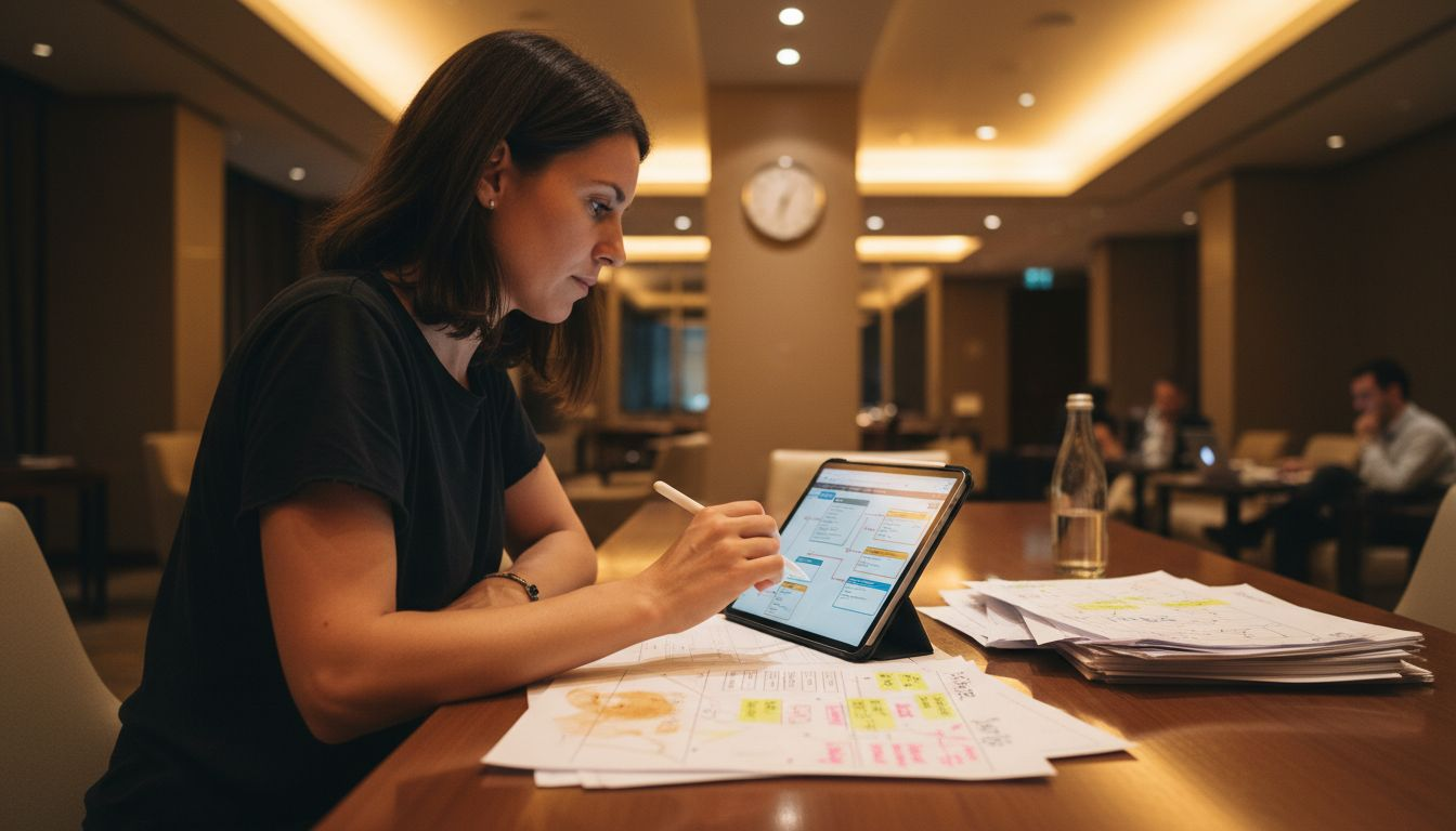 UX designer reviewing hospitality website maps