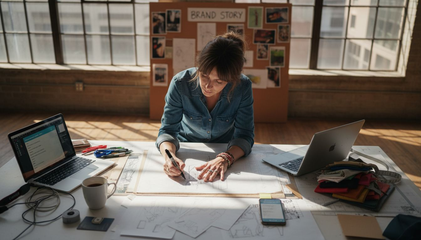 Designer sketching in luxury studio workspace