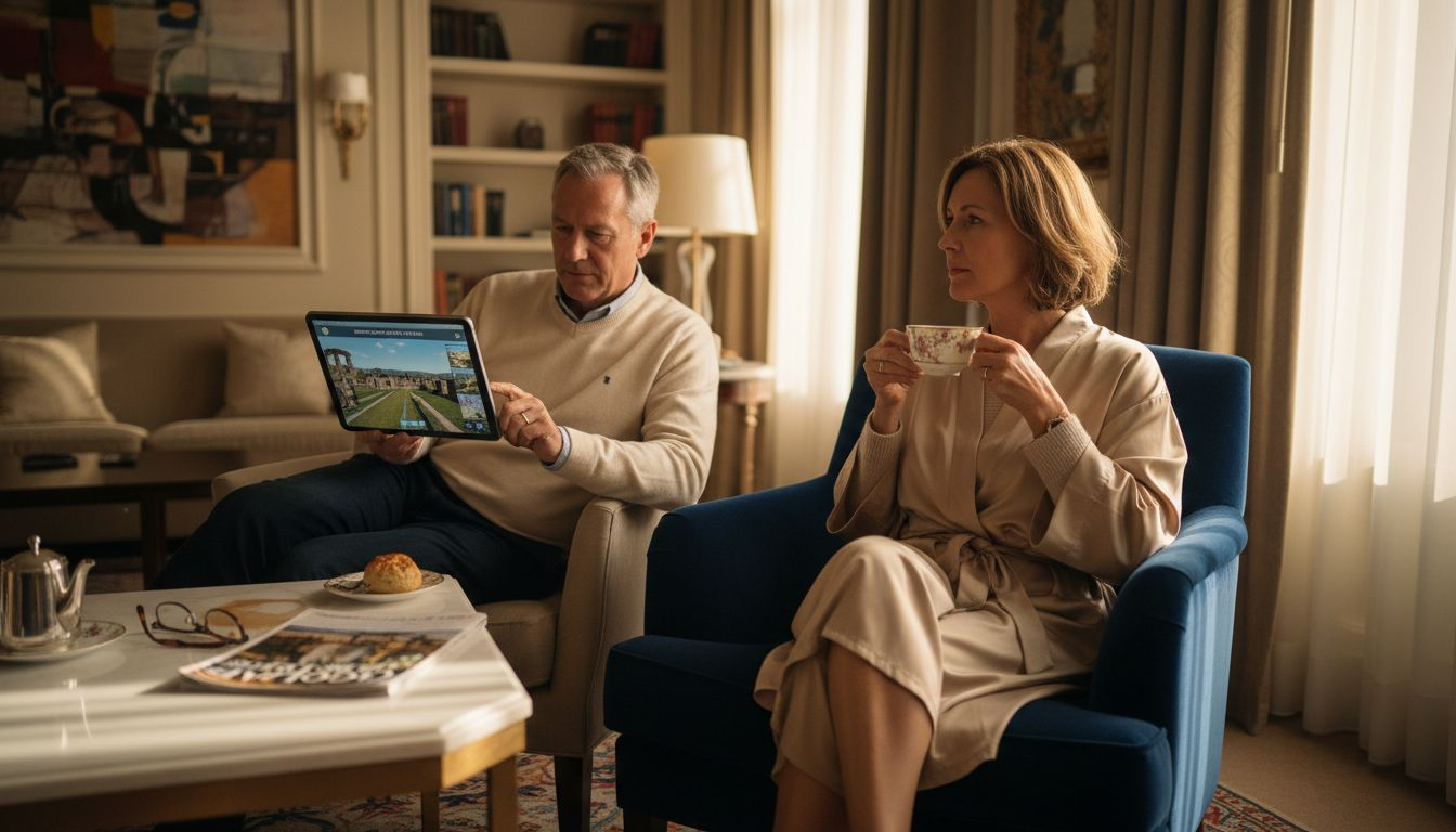 Guests using tablet for virtual hotel tour