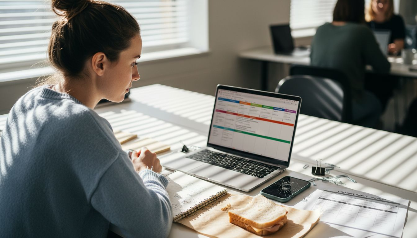Woman planning editorial calendar at work
