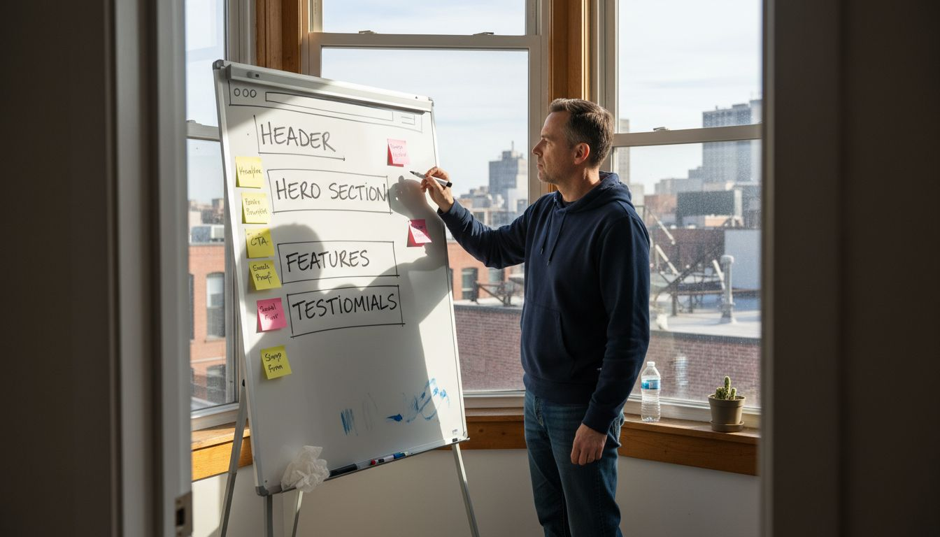 UX designer mapping vertical landing page structure