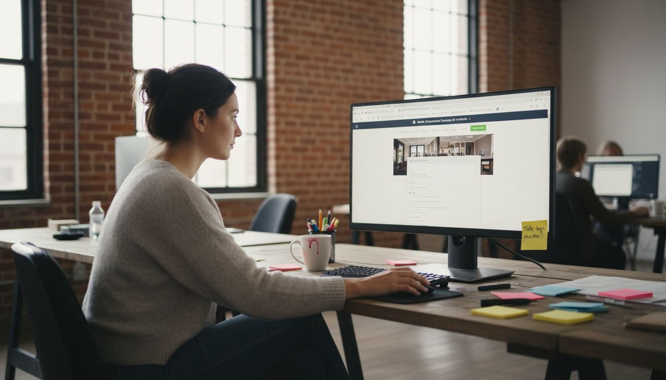 Marketer editing on-page SEO details at desk