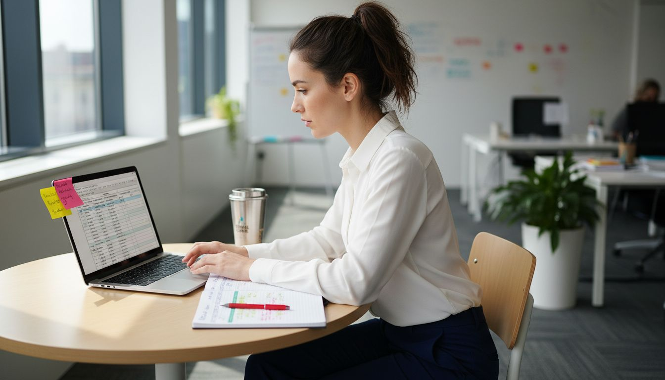 Woman analyzing marketing metrics on laptop
