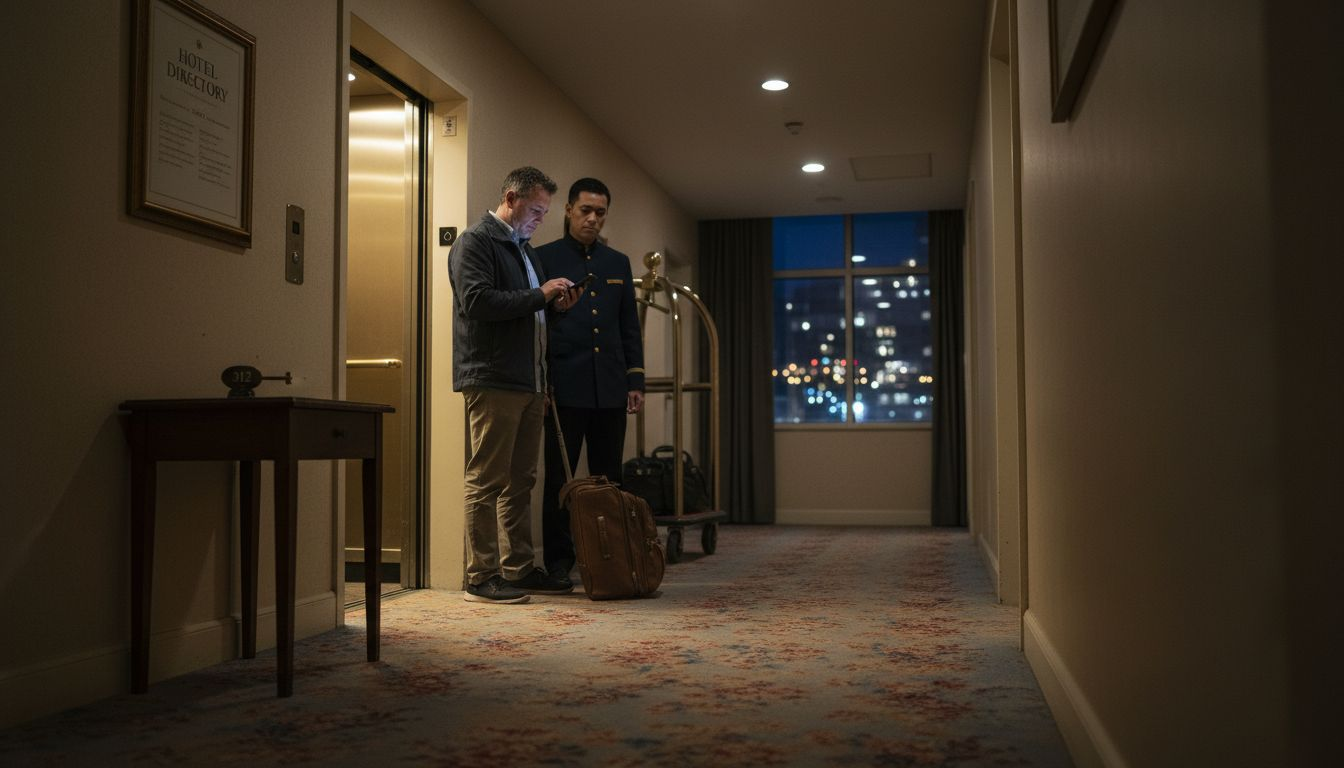 Hotel guest and porter during journey stage