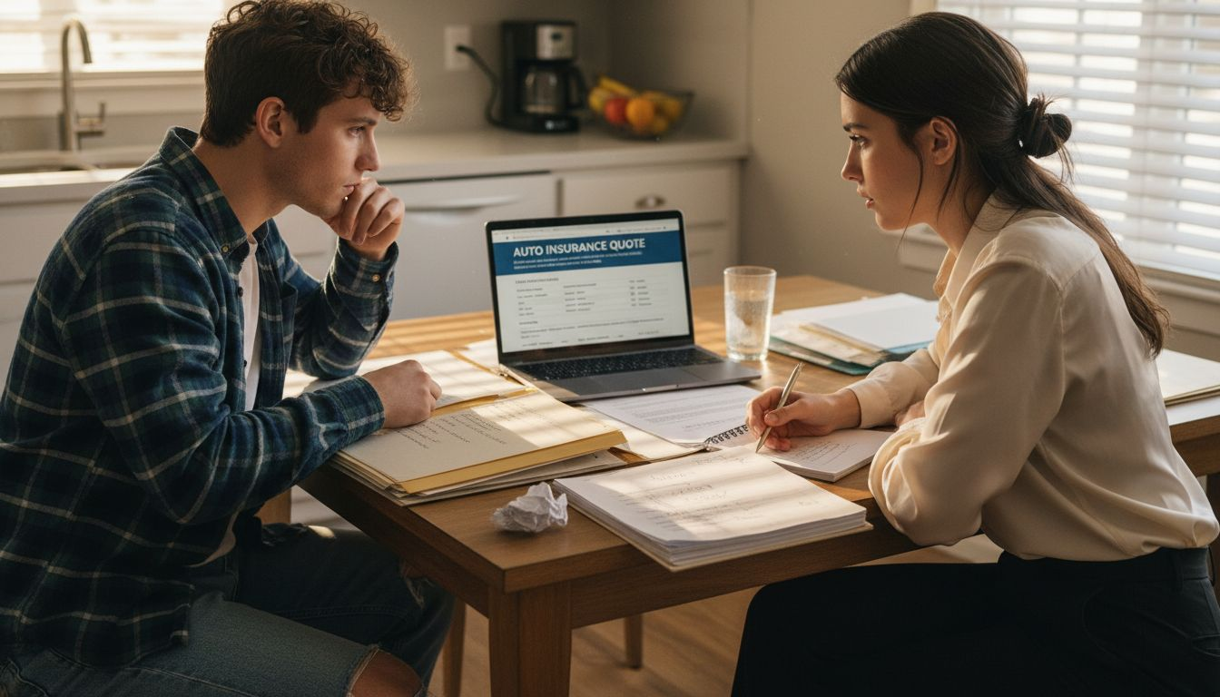 Couple reviewing California insurance quote at kitchen table