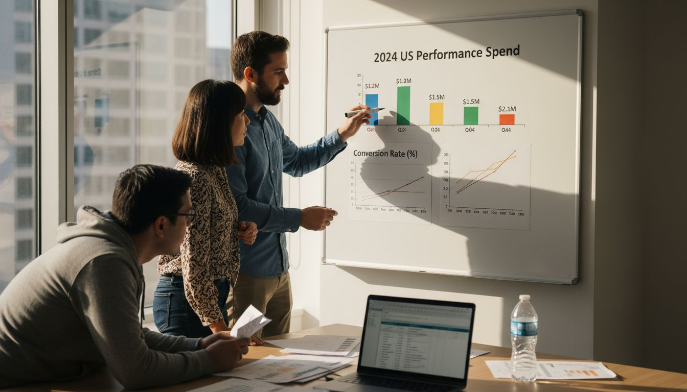 Team analyzing US marketing spend bar chart