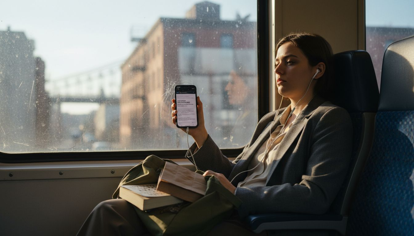 Reading email newsletter on smartphone commute