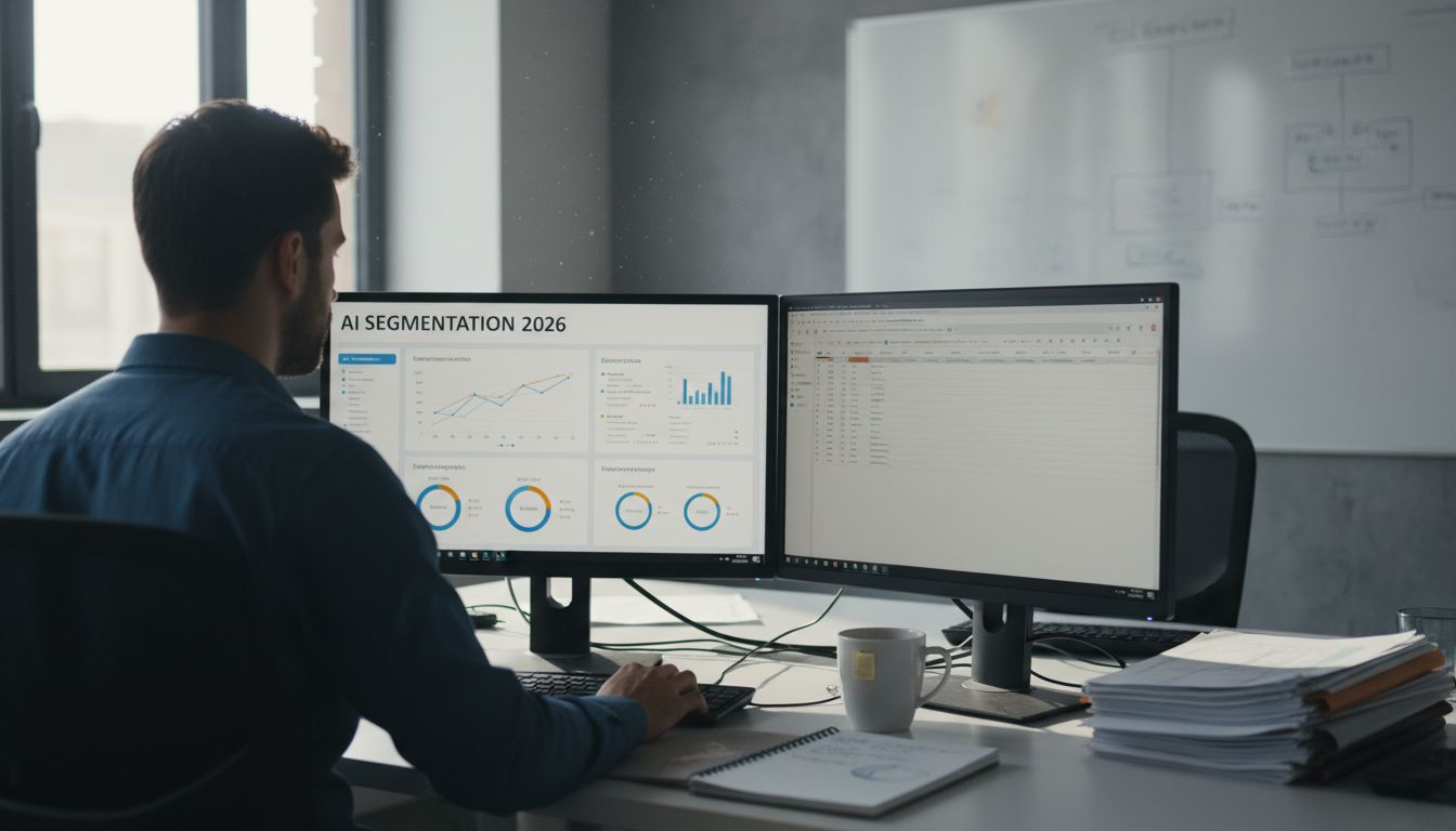 Analyst using AI marketing dashboard at desk