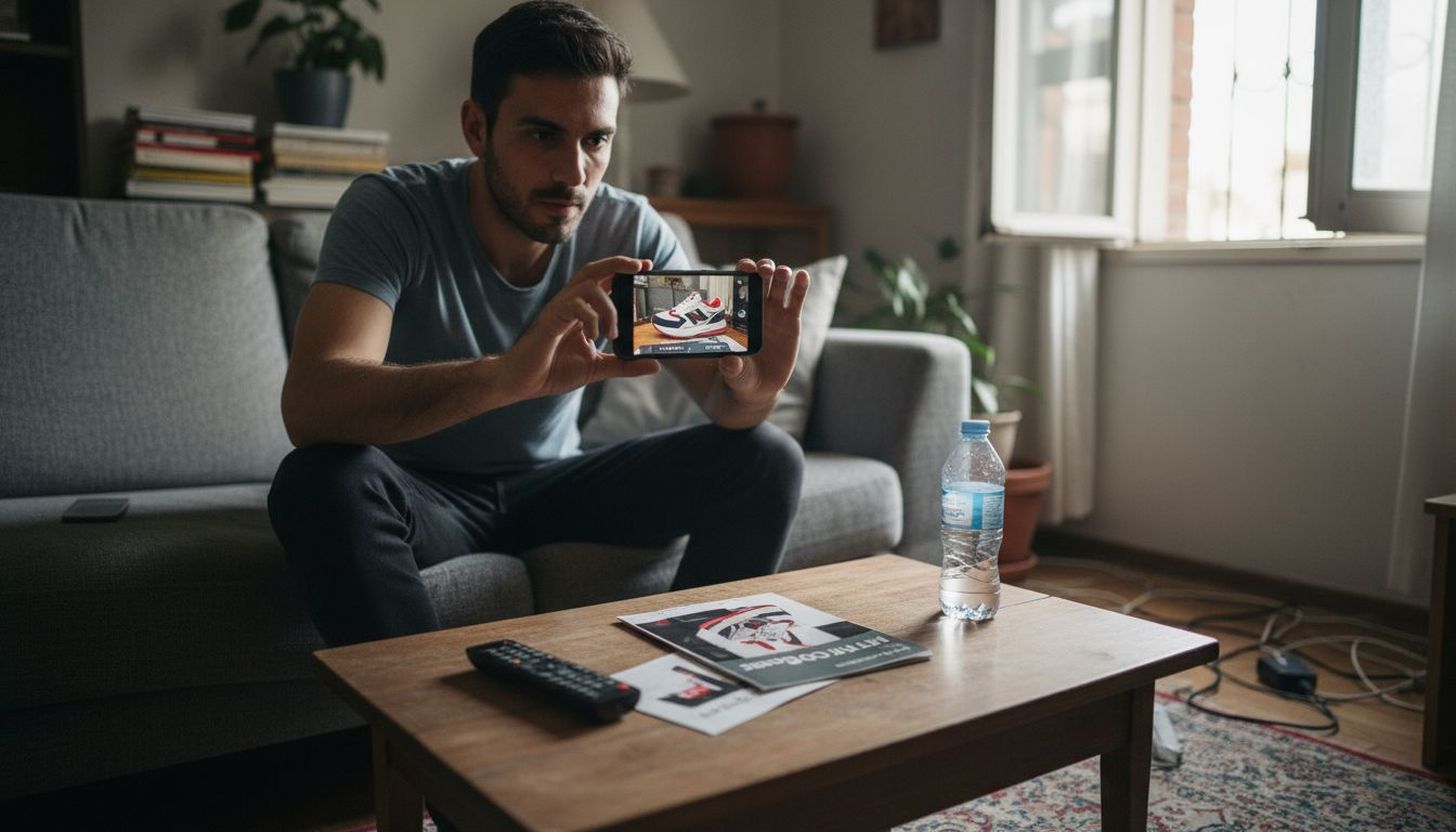 Customer uses AR shoe try-on app at home