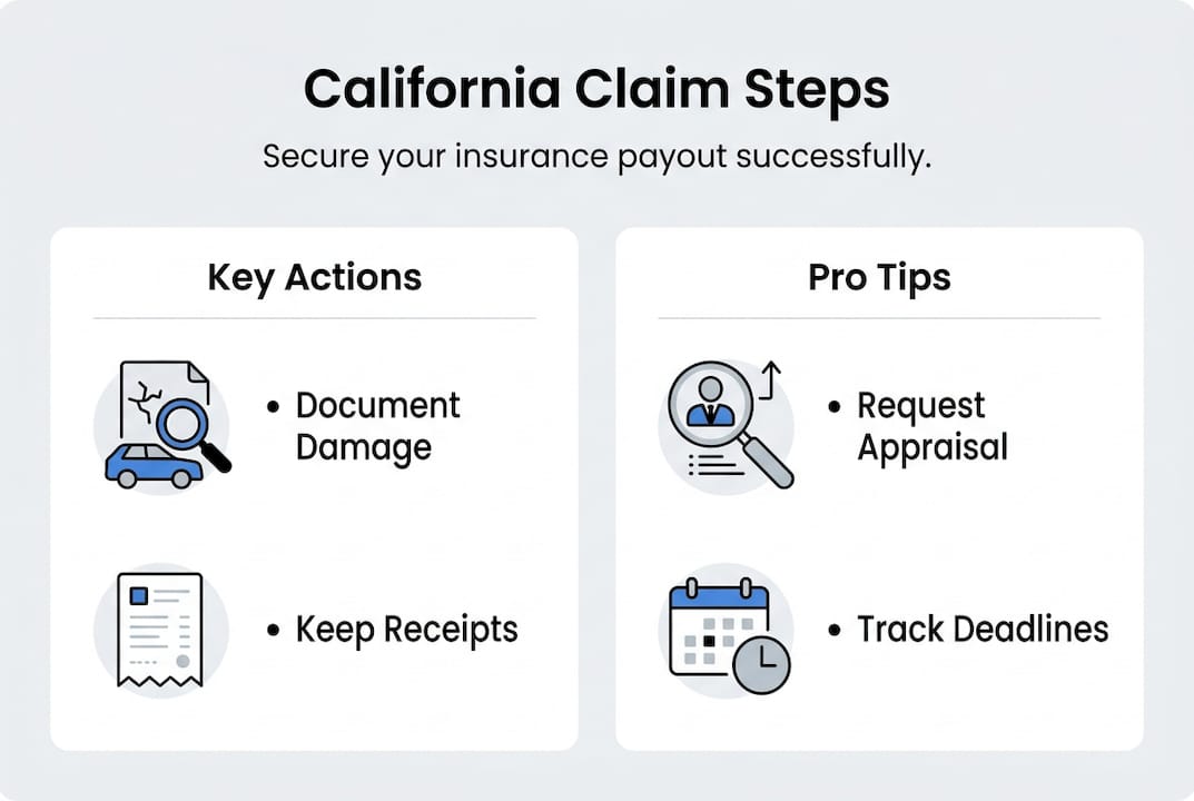 Infographic explaining California insurance claim steps