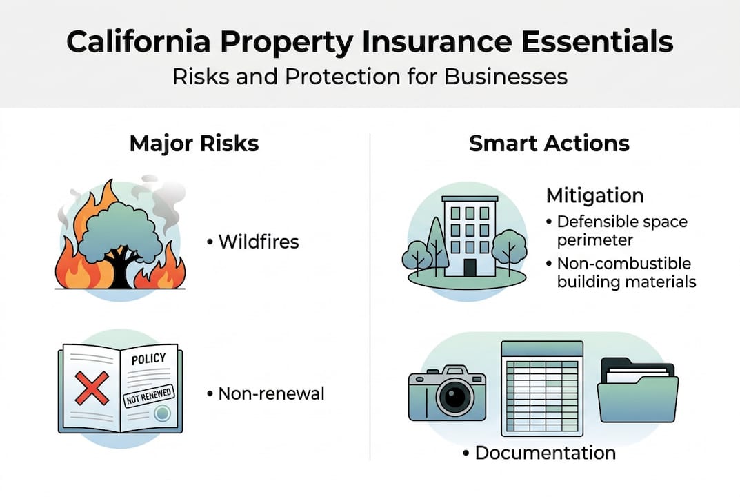 Infographic showing California property insurance risks and actions