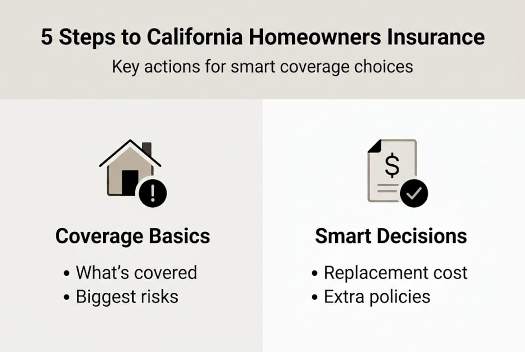 Infographic outlining five homeowners insurance steps
