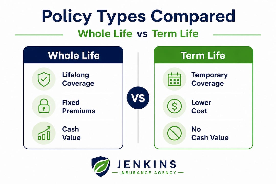 Infographic comparing whole and term life policies