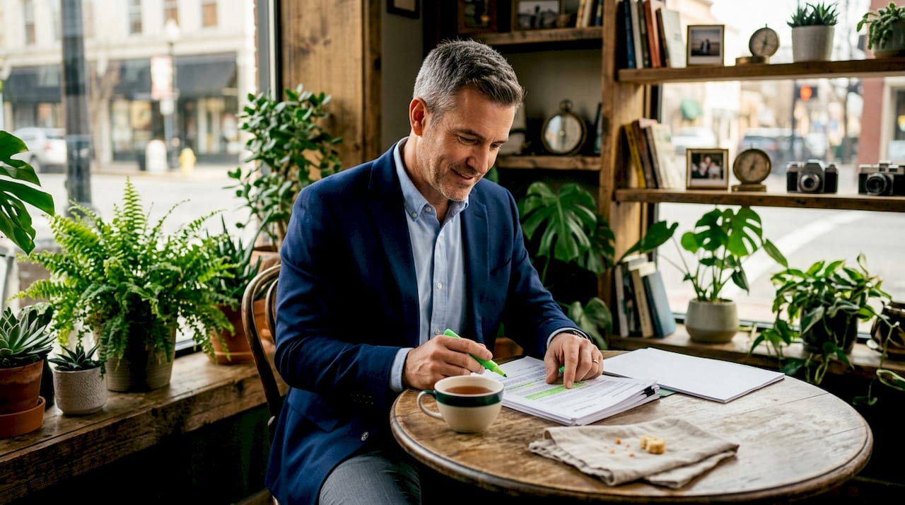 Manager examining business insurance documents