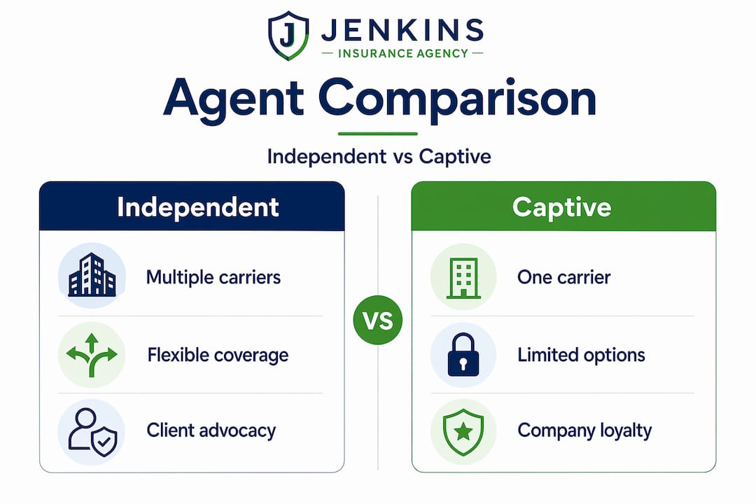 Infographic comparing independent and captive insurance agents