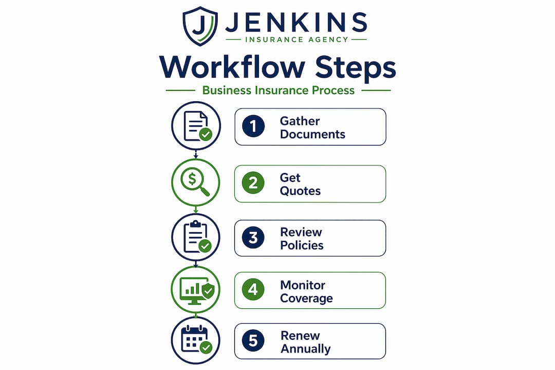 Infographic showing business insurance workflow steps