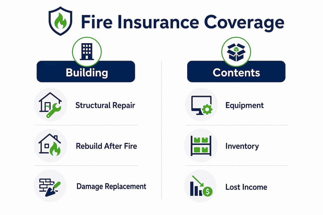 Infographic detailing fire insurance coverage categories