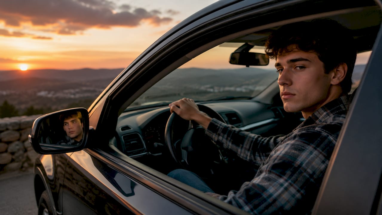 Teen male driver preparing to drive