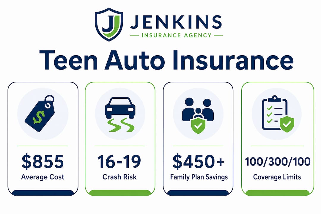 Infographic with key teen auto insurance statistics