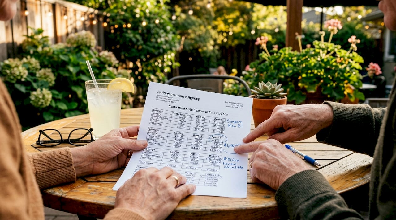 Close-up of hands with auto insurance cost sheet