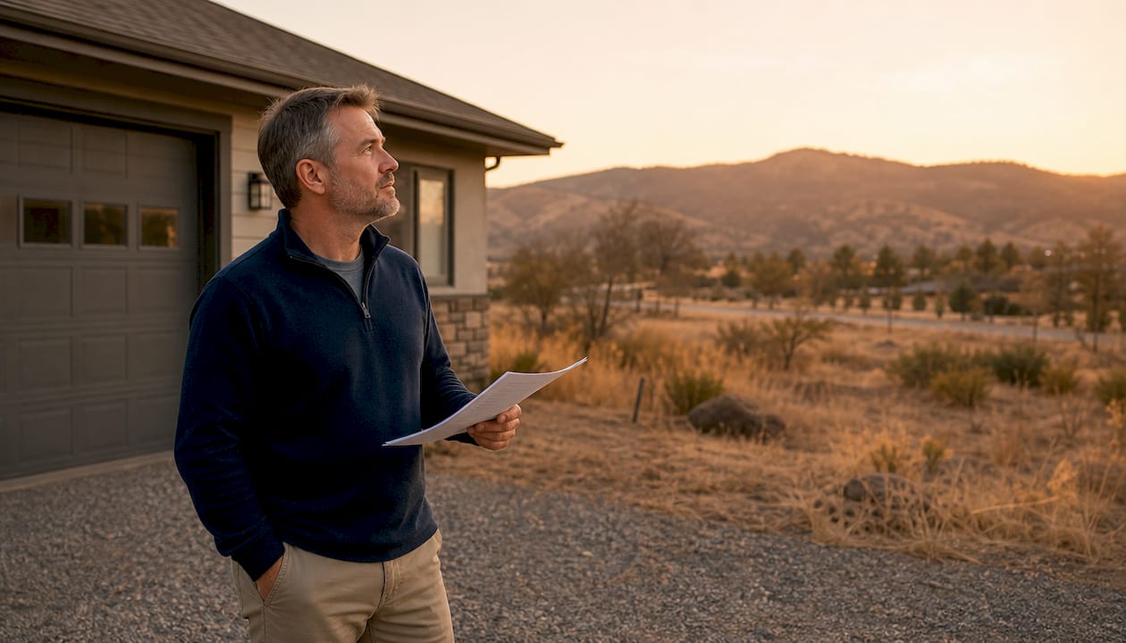 Homeowner reviewing insurance risks for wildfire