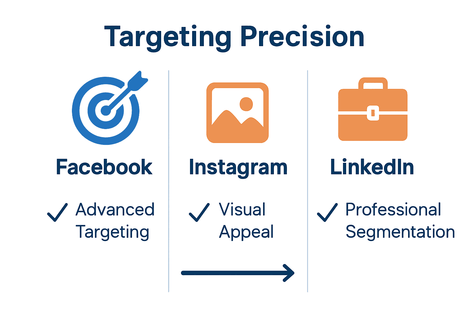 Infographic comparing Facebook Ads targeting to Instagram and LinkedIn.