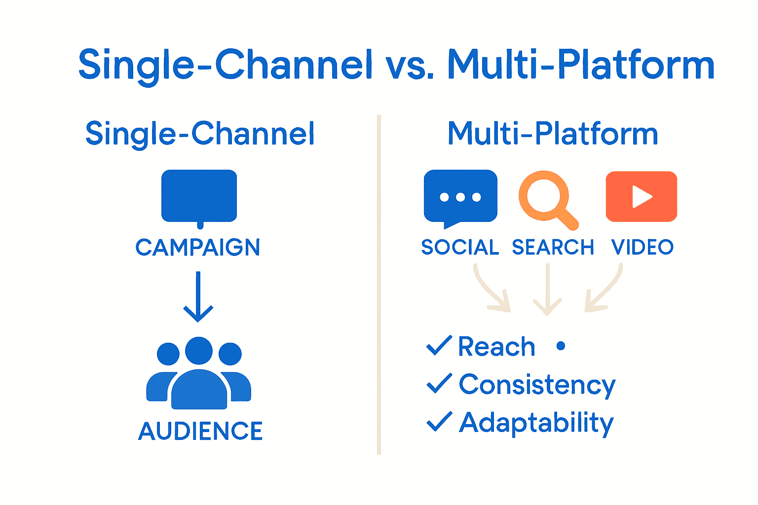 Infographic comparing single-platform and multi-platform campaign benefits