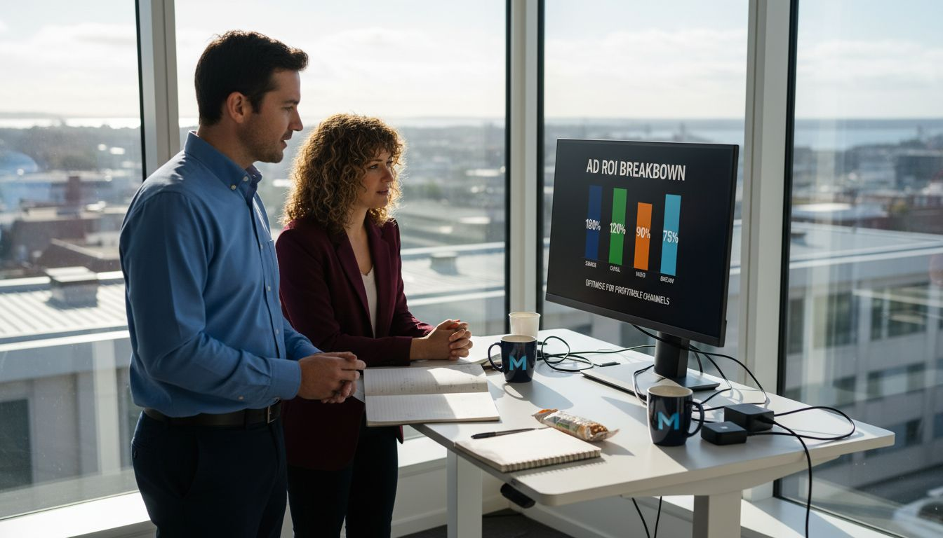 Team reviewing ad performance in office