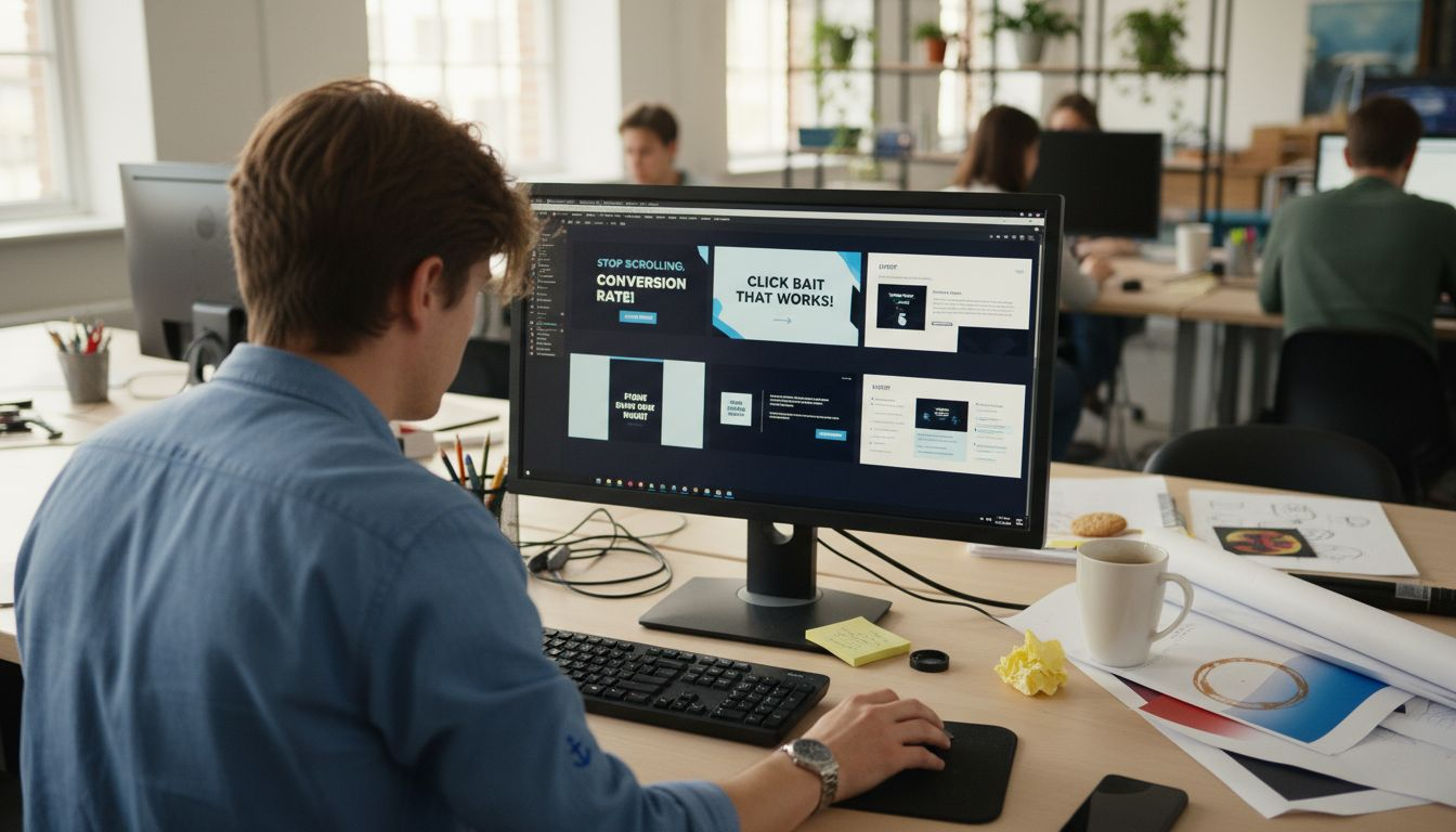 Designer reviewing ad creative layouts