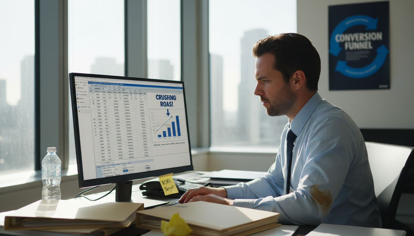 Manager checking ROAS data in office