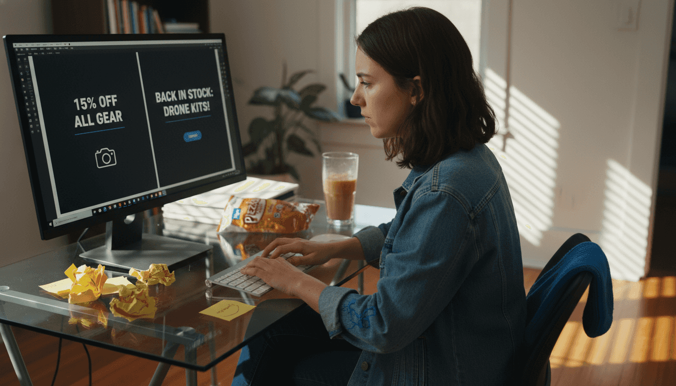 Designer crafting e-commerce retargeting ad variations