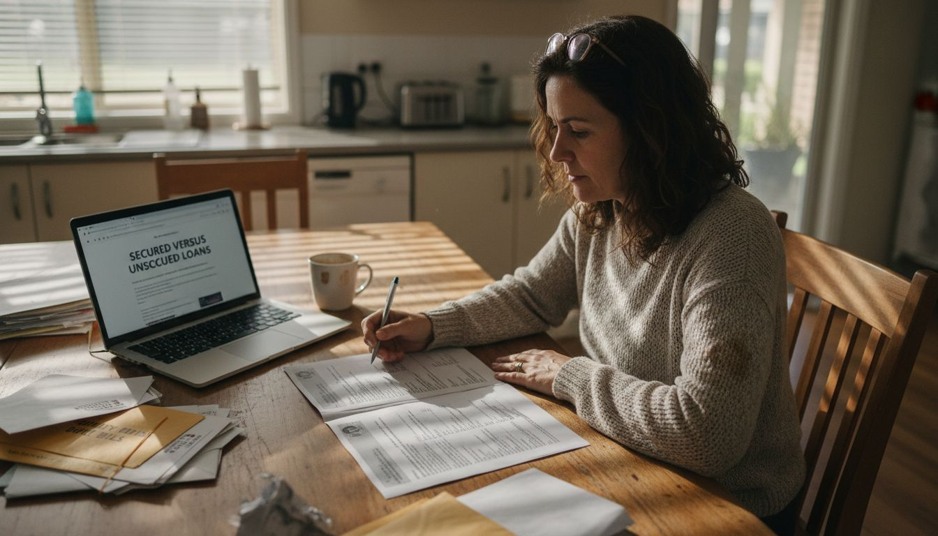 Woman reviews secured loan collateral paperwork