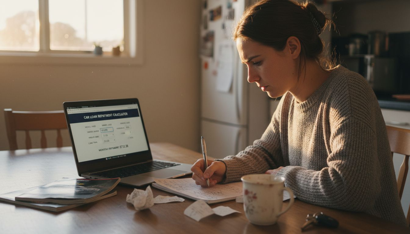 Woman uses calculator for car loan costs