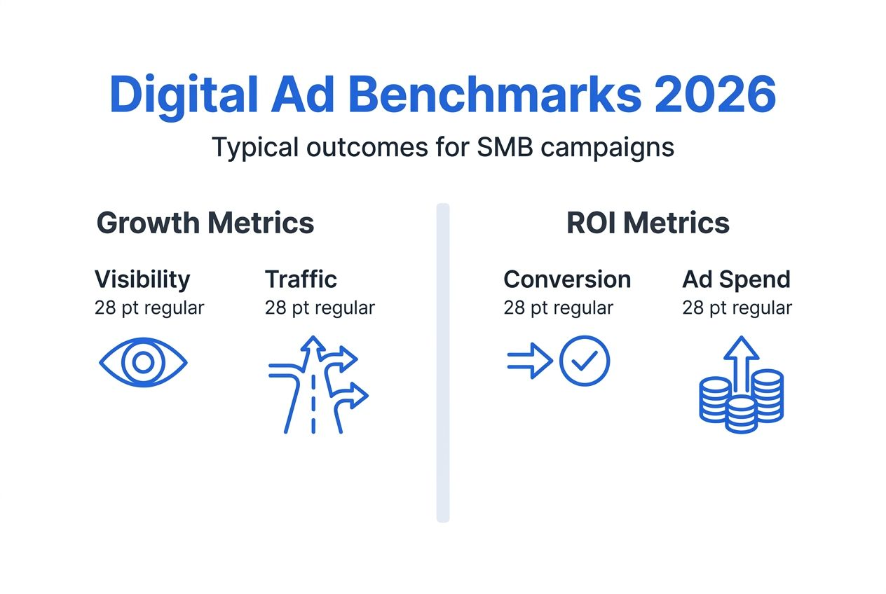 Infographic with SMB ad benchmarks and key metrics