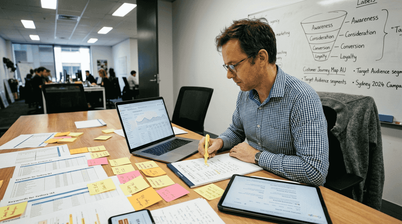 Marketer reviewing Google Ads keywords